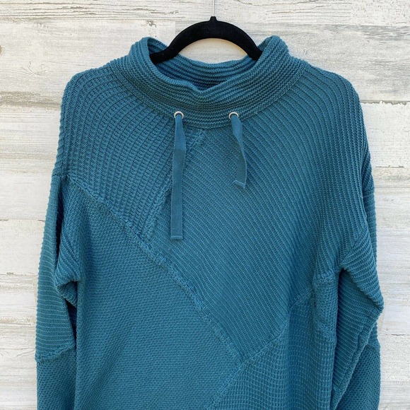 Soft Surroundings  Blue/Green Waffle Knit SWEAT-SHIRT/Tunic/TOP - Picture 2 of 5